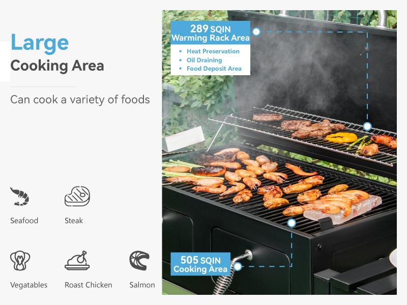 PHI VILLA Extra Large Charcoal BBQ Grill with Easy Clean Full Size Ash Tray, Enamel Grilling Racks, 794 SQ.IN. Cooking Area, Smokeless, Metal Iron Barbecue