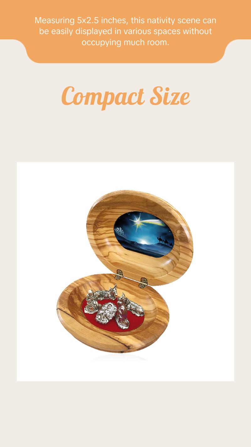 Olive Wood Nativity Scene, Size 5x2.5 Inches