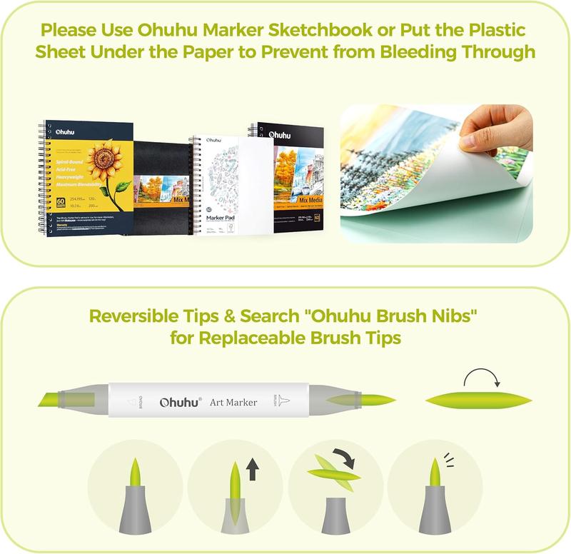 Ohuhu Honolulu B 320-Color Refillable Alcohol Markers – Double Tips, Brush & Fine Tips, Perfect for Artists, Coloring, & Illustration