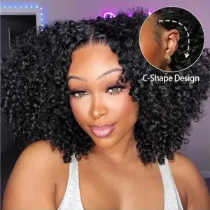 Ready To Go Pre Bleached Knots 13x6 Glueless with Drawstring Kinky Curly 250% High Density HD Lace Wig Put On Go Human Hair Wig For Women Pre Plucked