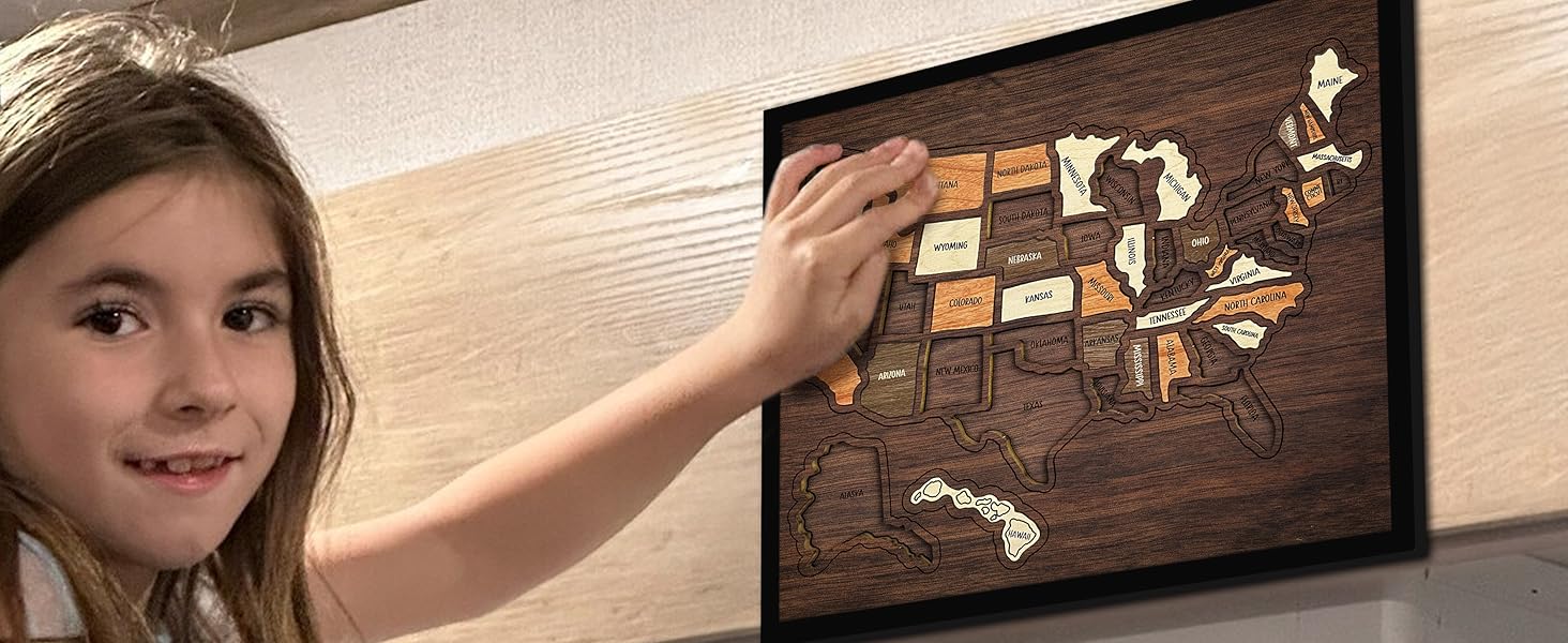 【Spring Glow Up] Map Puzzle,  Wooden USA Travel Map Puzzle, Anniversary Gift,Geography puzzle for kids, or Couples and FamiliPerfect Fes Gift, Record Your Journeys, Memory Maker, Home Decor, Travel tracker wall art, Analogue Bag,Unique gifts for travelers