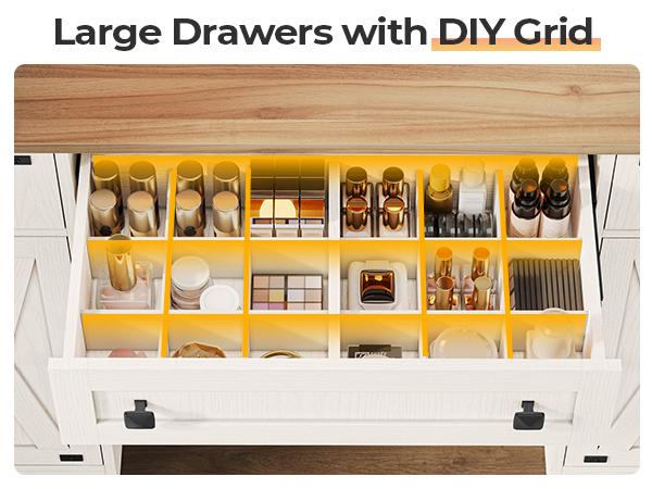 Valentine’s Gifts: Hasuit Farmhouse Vanity Desk with Mirror and Lights, White Makeup Dressing Table with Charging Station, Rustic Vanity Mirror with Sliding Barn Door, Vanity Table with 3 Adjustable Lighting Modes