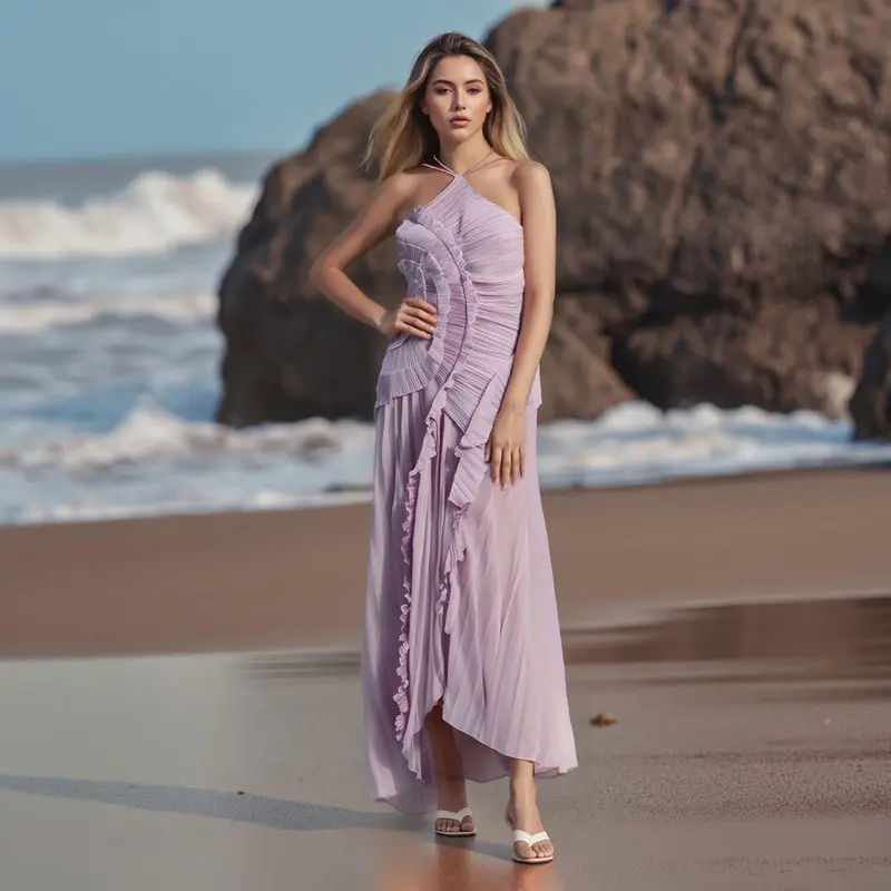 open lace back dress Lilac Unique Sequin Ruffled Tulle Trumpet Floor Length Prom Dress