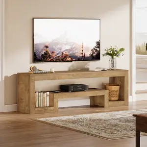 LITTLE TREE 63-Inch TV Stand for 55/60/65/75-Inch TVs, Farmhouse Entertainment Center with Open Storage Shelves, Wood Television Console for Living Room, Bedroom