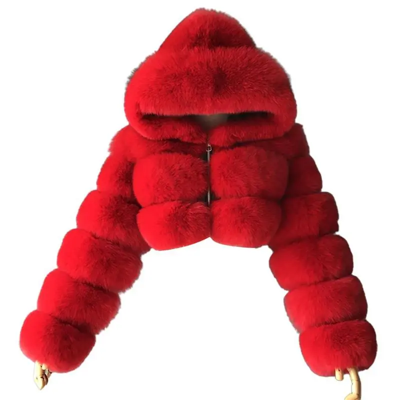 Loose Women Jacket 2025 Fashion Autumn Winter Faux Cropped Coat Fluffy Zip Hooded Warm Short Jacket