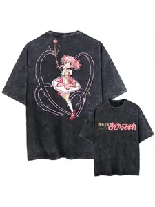 1 Unisex Vintage Washed Oversized Black Tshirt | Graphic Magical Madoka Magica Puella Magi T-Shirt, Men Women, 90s Harajuku Style, Cute Short Sleeve, Crew Neck, Slight Stretch Fabric