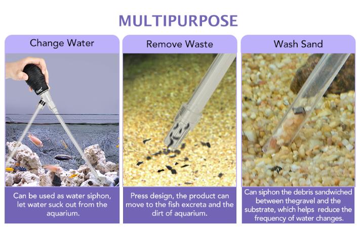 Hygger Fish Tank Cleaner 3 in 1 Siphon Coral Feeder Kit for small Tank ，Hand Siphon Hose to Remove and Change Water or Sand in Minutes - Fish Aquarium Accessories, Supplies & Cleaning Tools