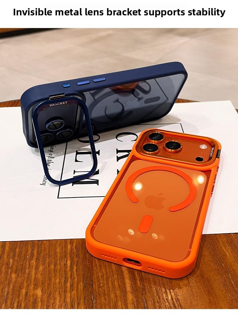 iPhone 17/16 Max/Pro Magnetic Phone Case with Lens Stand, Military-Grade Protection, Drop-Resistant, Black Silicone, Wireless Charging Compatible