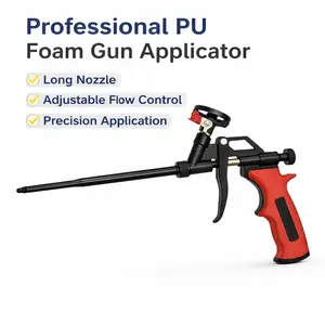 Professional PU Foam Gun for Sealing Filling & Insulating Adjustable Flow Ergonomic Design with Long Nozzle and Accessories