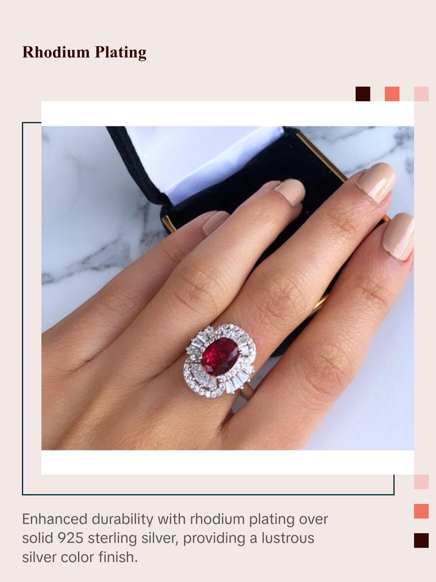 2Ct Oval Cut Ruby Statement Silver Ring, Size 7