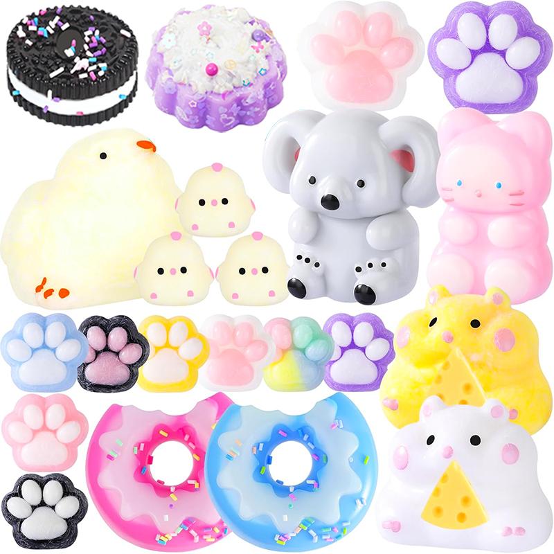 Squishy Squeeze Toys Cute Cat Paw and Animal Themed Fidget Collection Fake Food Stress Relief Toys Perfect Gift for Birthday Christmas Halloween