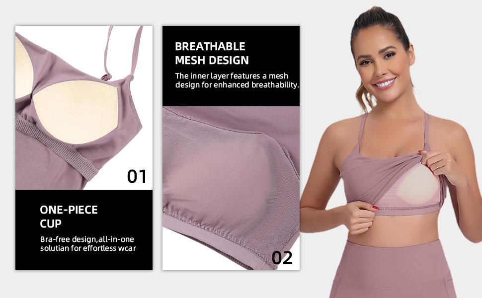 【Free 3-Day Shipping】2026 New Adjustable Straps Built-in Bra Tank Top - Cross Back VS Spaghetti Straps & Scoop Neck, Slim Cute Buttery Soft Thicker Fabric Longline Sports Bra with Built-in One-Piece Bra Pads Yoga Wear Fitness Yoga Gym Activewear