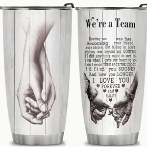 We're a Team Couple Gift 20oz Tumbler - Romantic Holding Hands Sketch - Anniversary Present for Husband Wife - Stainless Steel Travel Cup