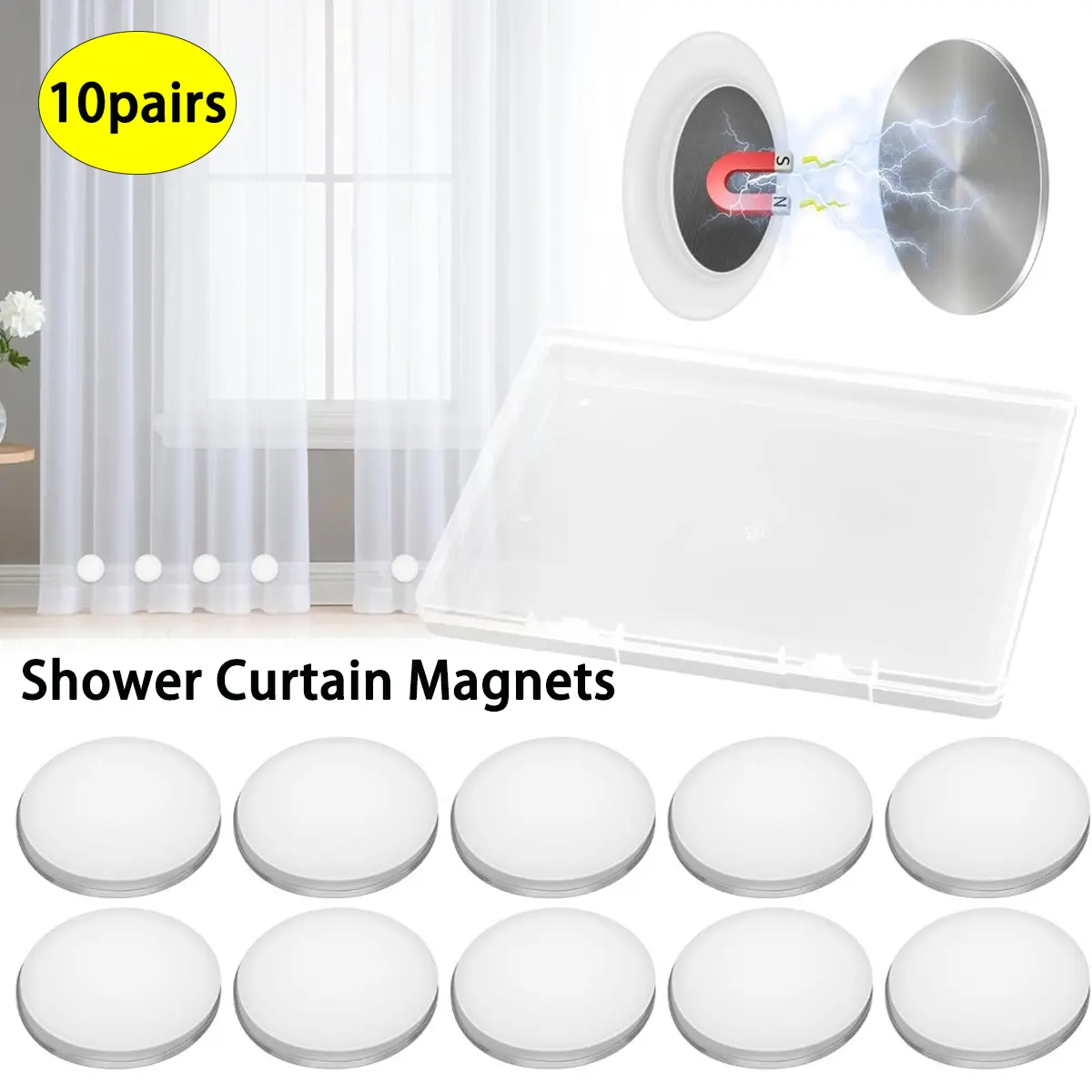 10 Pairs of White Magnetic Shower Curtain Weights Circular Durable Detachable for Curtains Tablecloths Bathrooms Bedrooms Offices with Strong Magnetic Strength and Stylish Design, Shower Curtain Magnets, Curtain Magnet Closure