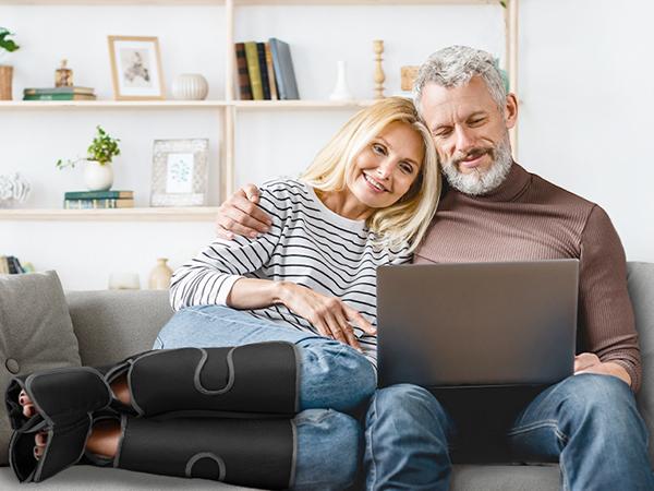 Medcursor Air Compression Leg Massager Black Calf & Foot Massager Adjustable Massage Boots for Home Office Use with 3 Modes & 2 Timers Comfort Gifts for Mom Dad - Relaxing