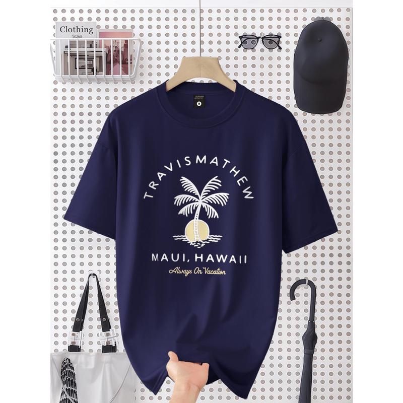 [Travis Mathew, Men's T-Shirt] Travis Mathew Men's Trendy Loose Fit Round Neck T-Shirt | "I TRAVIS MATHEW MAUI HAWAII" Print, Casual Summer Short Sleeve Tee, Relaxed Fit Shirt, Comfortable Fabric, Perfect Gift for Men, Everyday Ts