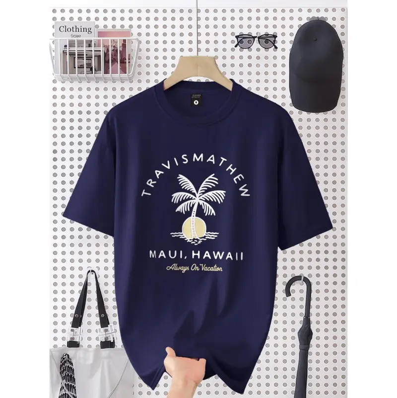 [Travis Mathew, Men's T-Shirt] Travis Mathew Men's Trendy Loose Fit Round Neck T-Shirt | "I TRAVIS MATHEW MAUI HAWAII" Print, Casual Summer Short Sleeve Tee, Relaxed Fit Shirt, Comfortable Fabric, Perfect Gift for Men, Everyday Ts