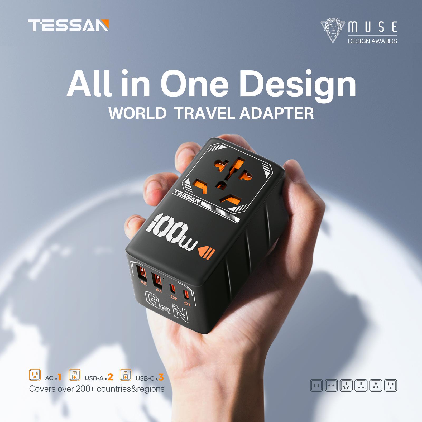 TESSAN Universal Travel Adapter 35W/65W/100W Fast Charging with 4 USB Ports & 1 Type C for US EU UK AUS Ireland(Type C/G/A/I) Plug , Portable Charger for Cellphone/Smartphone/Electronic Devices, Travel Essential