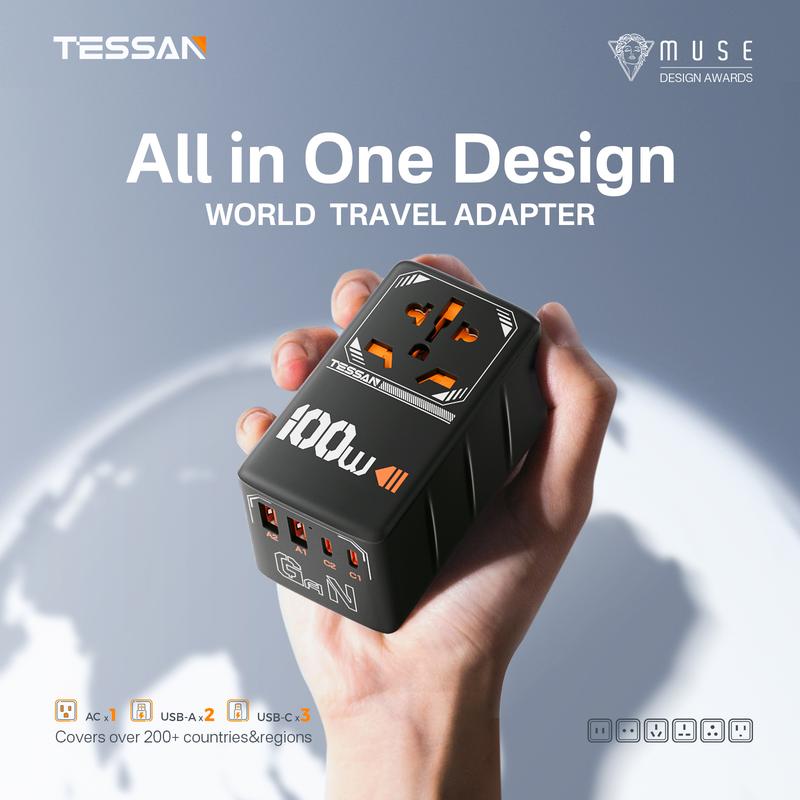 TESSAN Universal Travel Adapter 35W/65W/100W Fast Charging with 4 USB Ports & 1 Type C for US EU UK AUS Ireland(Type C/G/A/I) Plug , Portable Charger for Cellphone/Smartphone/Electronic Devices, Travel Essential
