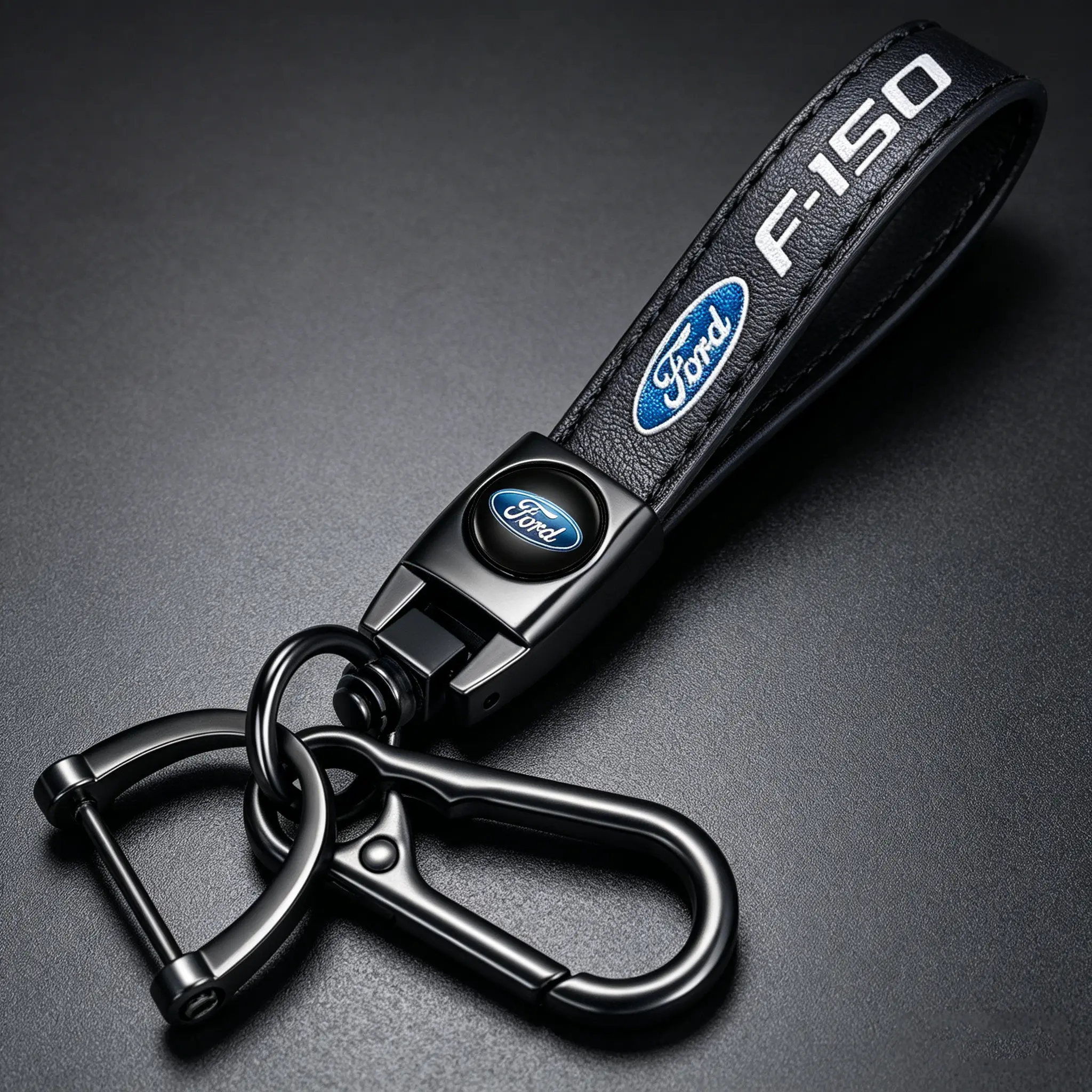 Genuine Leather Car Keychain for Ford F150 F-150 Series, Heavy Duty Metal Key Chain Ring for Men & Women, Premium Car Accessories, Anti-Lost Key Holder, Durable Ford F150 Keychain Ford Truck Accessories Car Keychain Set