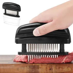 KEOUKE Meat Needle Tenderizer Black - 48 Stainless Steel Sharp Needles with Protective Cover, Compact Tenderizer for Beef, Chicken & Steak, Dishwasher Safe, Meat Mallet Alternative hammer