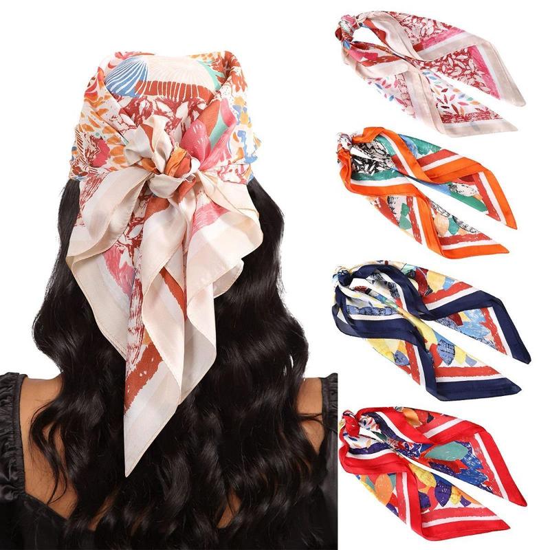 4-piece suit  27.5” Silk Like Square Head Scarf Neck Scarves for Women and Girl Hair Kerchief Bandanas Sleeping Head Wrap Headbands Head Wraps