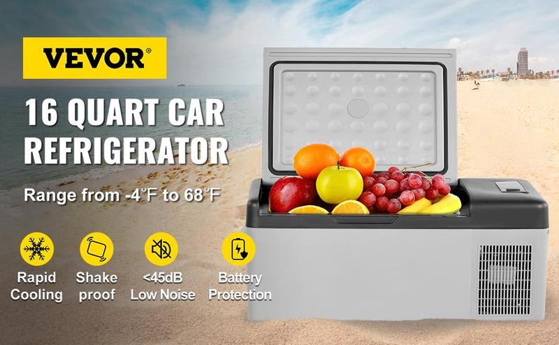 VEVOR 12 Volt Refrigerator with APP Control, Portable Mini Car Fridge w/ -4℉-68℉ Cooling Range & 12/24V DC & 110-240V AC Electric Compressor Cooler For Camping, Road Trip, Travel, Outdoor and Home Use