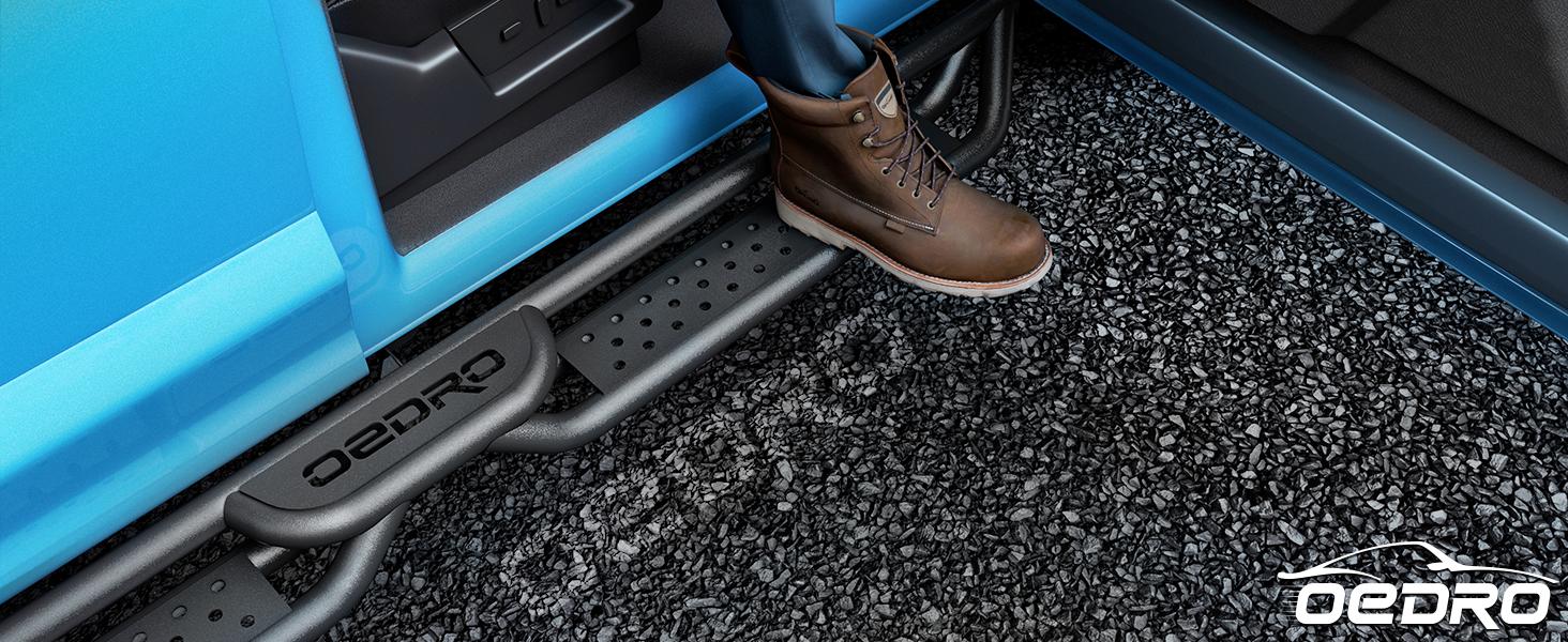 YITAMOTOR Running Boards with Two Stairs Design All-Steel Build, Bolt-on Side Steps Compatible with 2022-2025 Toyota Tundra Crewmax Cab(2 3/4 Size Rear Doors), Black Powder Coated Nerf Bar