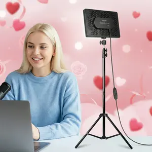Portable Selfie Light with Stand - Dimmable Video Conference Lighting with Adjustable Overhead Stand - Shooting Fill Light for Video Recording YouTube Zoom TikTok Live Streaming Makeup Vlogging - Valentine's Day Photographic Essential SuperBowl