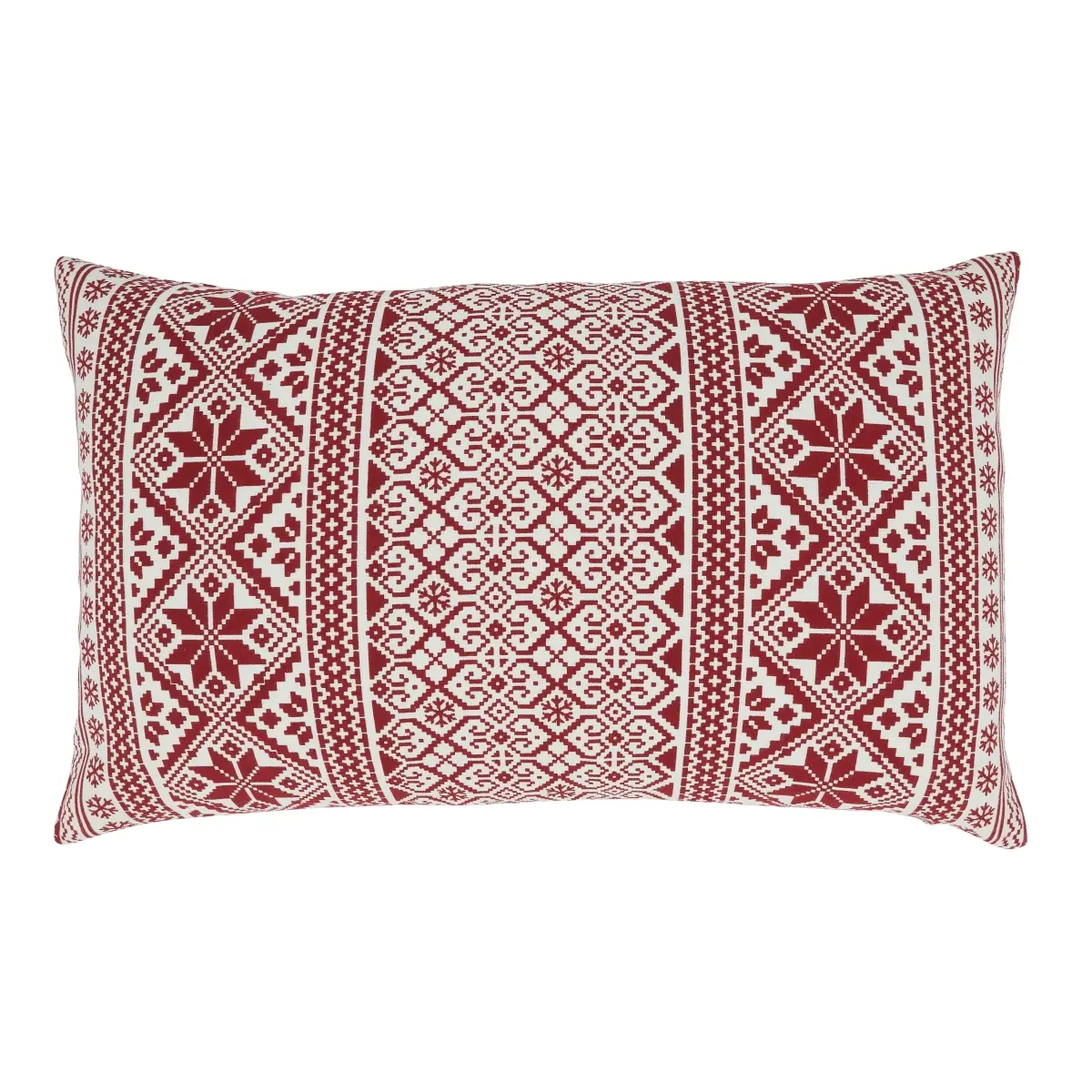 Oblong Down-Filled Christmas Throw Pillow, 12x20 in, Red Cheerful Charm Pattern, Oblong Shape, for Living Room Holiday Decor