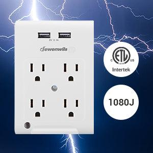 DEWENWILS 4-Outlet Outlet Extender with 2 USB Ports, Wall Outlet Adapter, Light Sensor Night Light, 1080 Joules Surge Protector-HOU402D