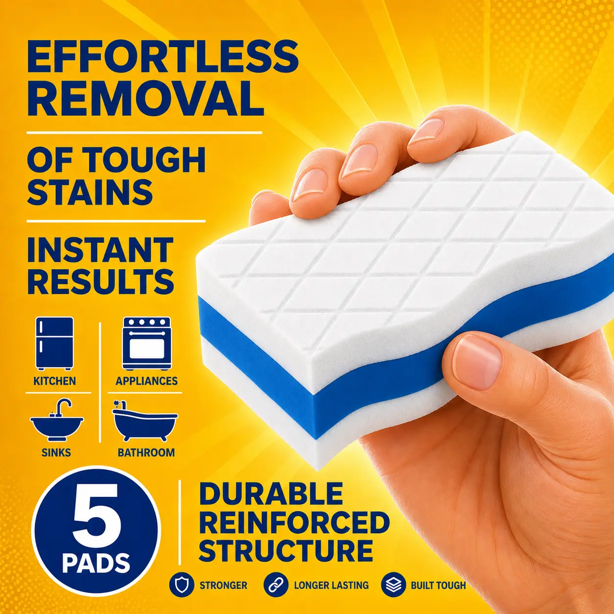 【Summer Deals】BioRobin Melamine Magic Eraser Sponge Pack - Extra Durable Dual Sided Square Scrubbing Pad, All-Purpose Sponges Scrubbers for Wall, Kitchen Household Cleaning, Home Care Supplies Scouring Pad, Scrubber Sponge,dorm essentials,home essentials