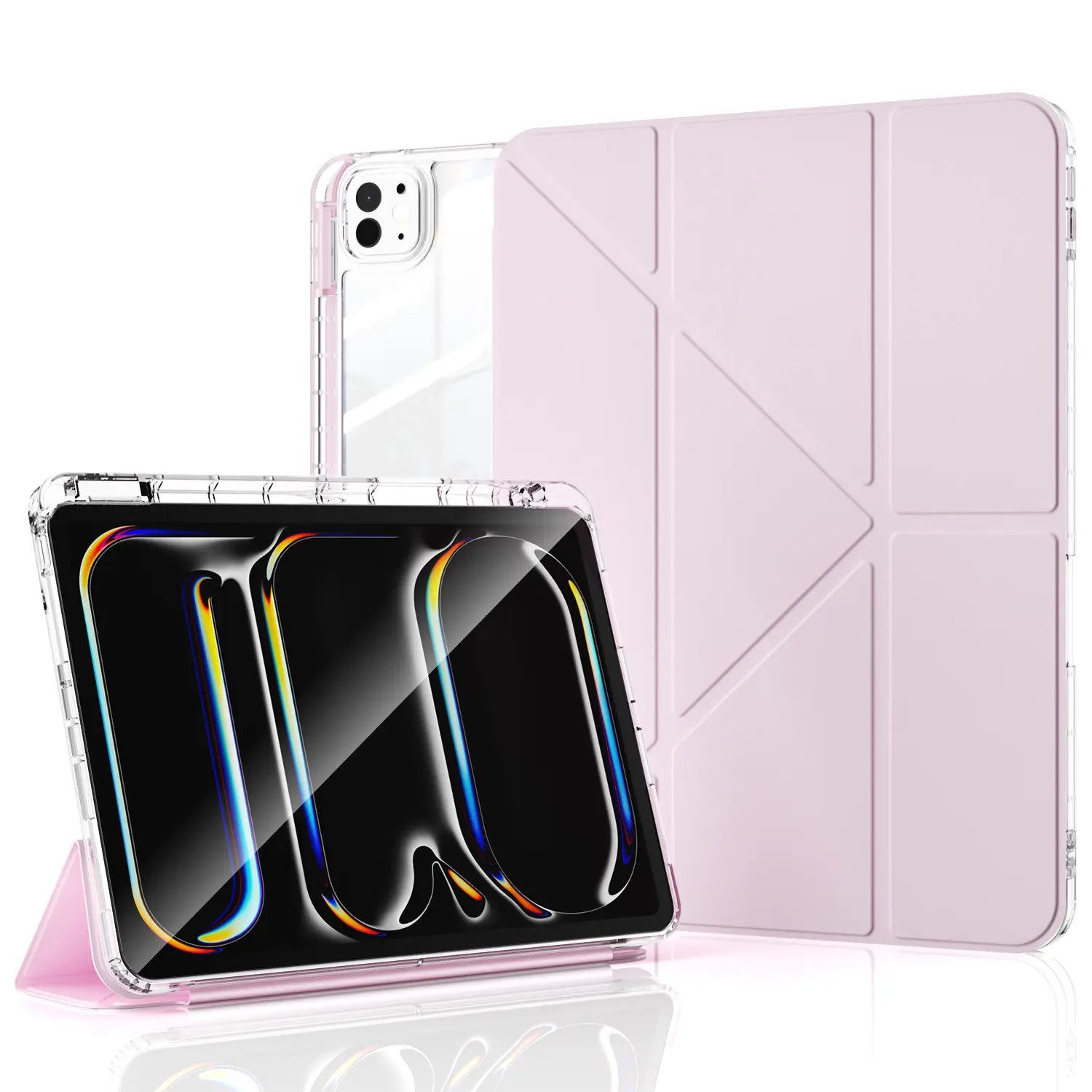Case for iPad Pro 11 Inch 4/3/2/1 (2022/2021/2020/2018), Air 11 Inch M4/M3/M2 (2026/2025/2024), Air 5th/4th Gen 10.9 Inch, Clear Back with Portrait Landscape Stand & Pencil Holder, Auto Sleep/Wake, Lightweight Shockproof Cover BackToSchool