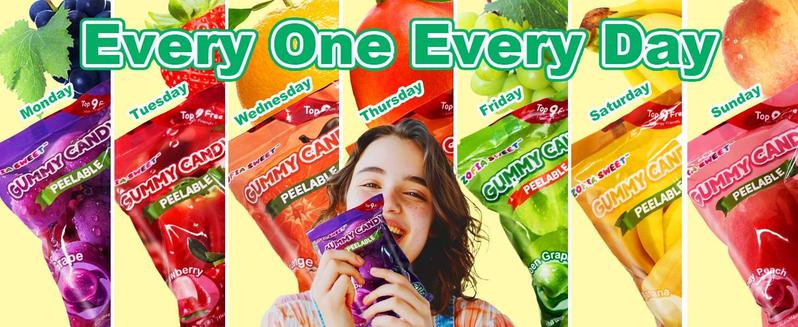 7 Friuts in 7 Packs Assorted Gummy Candies Individually Wrapped, Peelable Fruit-Shaped Gummies Candy made with Real Fruit Juice (≥30%), Chewy Peeling Candy Gummy Snacks Net 350g/12.35oz