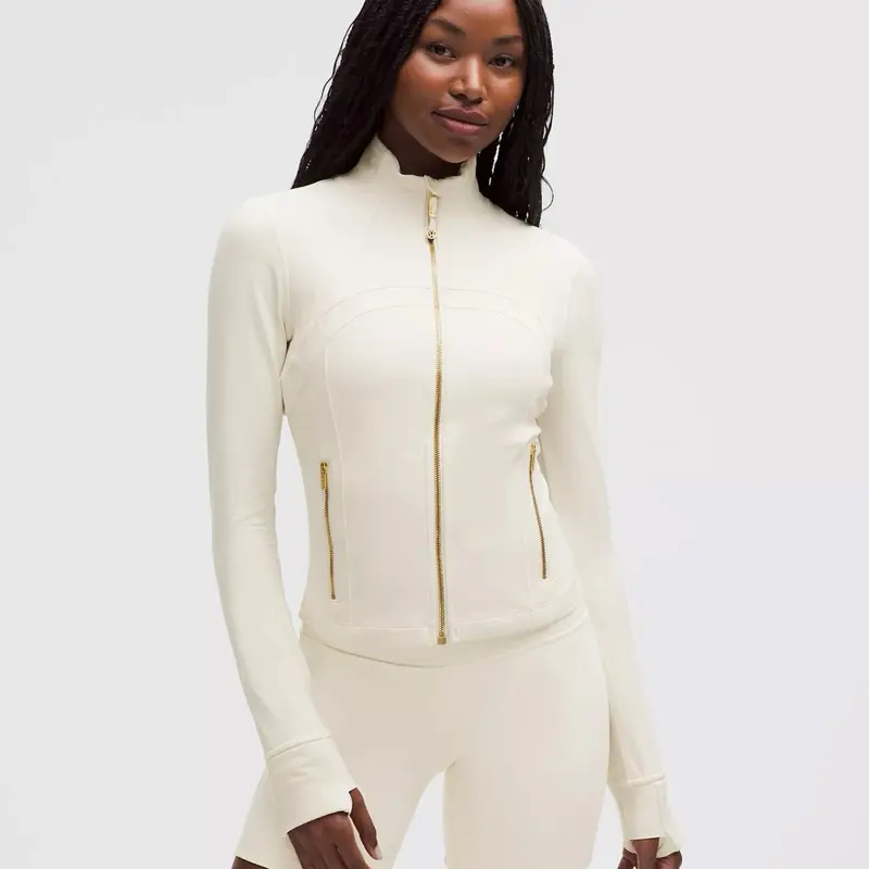 Women's Lululemon Define Cropped Nulu Jacket - Light Ivory Gold, Modern Cropped Fit, Casual Tops, Versatile Outfits, Sports Outerwear for Multiple Occasions