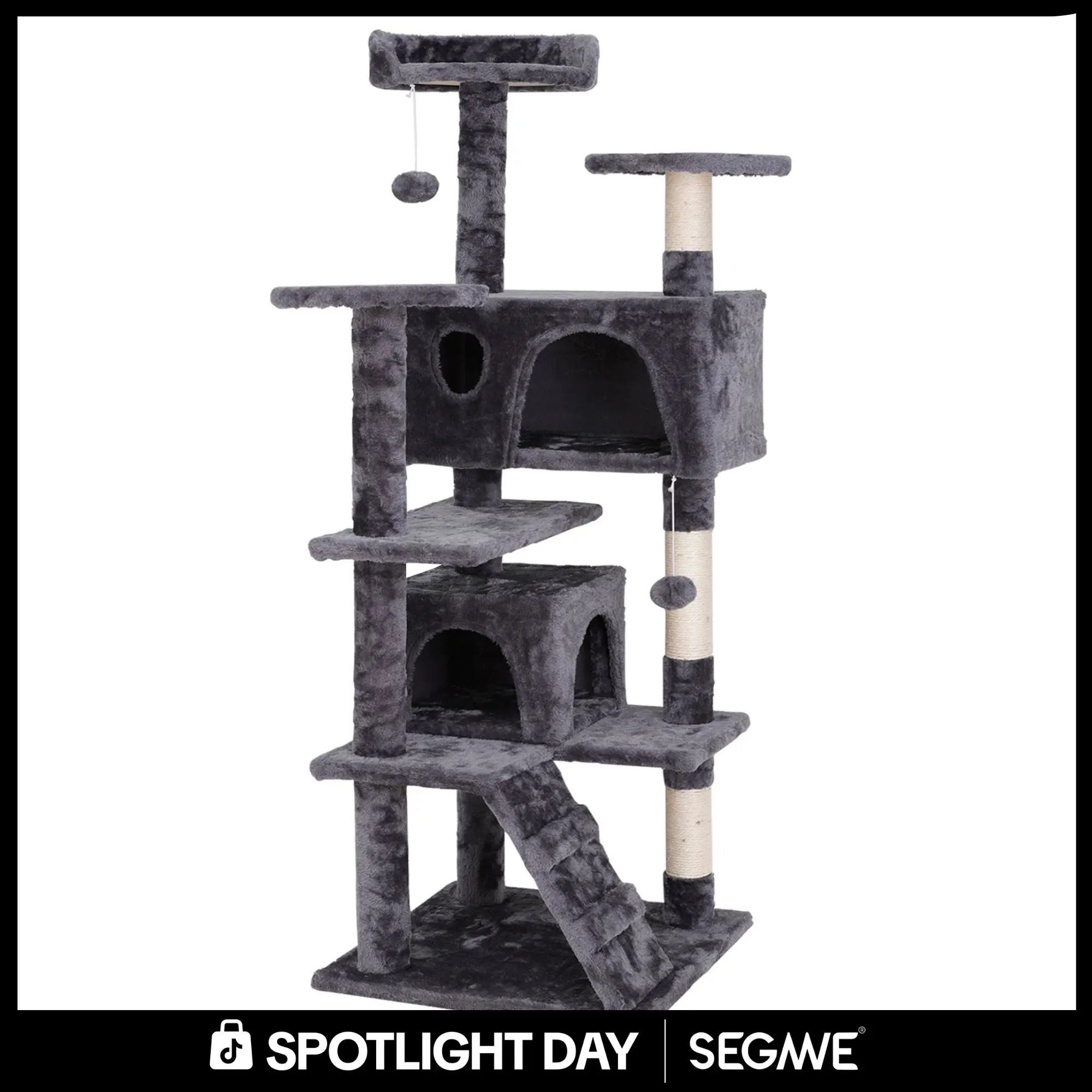 Segawe 55" Multi-Tier Cat Tree Condo with Sisal Scratching Posts, Vertical Scratcher, 3 Secure Perches, 11.8 Inches Secure Base, 2 Cozy Hideaways for Small-Medium Cats, Scratch&Play, 33 lbs Stylish Apartment Decor, Three