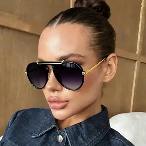 Oversized Aviator Sunglasses for Women Men 2026 70s Retro Gold Metal UV400 Sun Glasses Tangle Free Square Aviators
