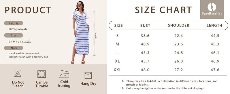 Imily Bela Womens Striped Summer Dresses Short Sleeve V Neck Knit Collared Sexy Slit Loose Maxi Sweater Dress Imily Bela Womens Striped Summer Dresses Short Sleeve V Neck Knit Collared Sexy Slit Loose Maxi Sweater Dress