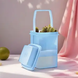 Pickle Container with lift-up strainer to store and serve pickles, peppers and more