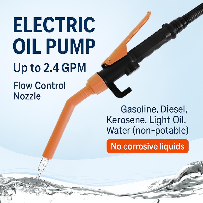 Electric Fuel Transfer Pump Powered, 3GPM Portable Fluid Transfer Siphon Pump with Oil Pipeline, Battery Gas Pumps with Adjustable Flow Control Nozzle for Car Gas Can/Gasoline/Water/Oil