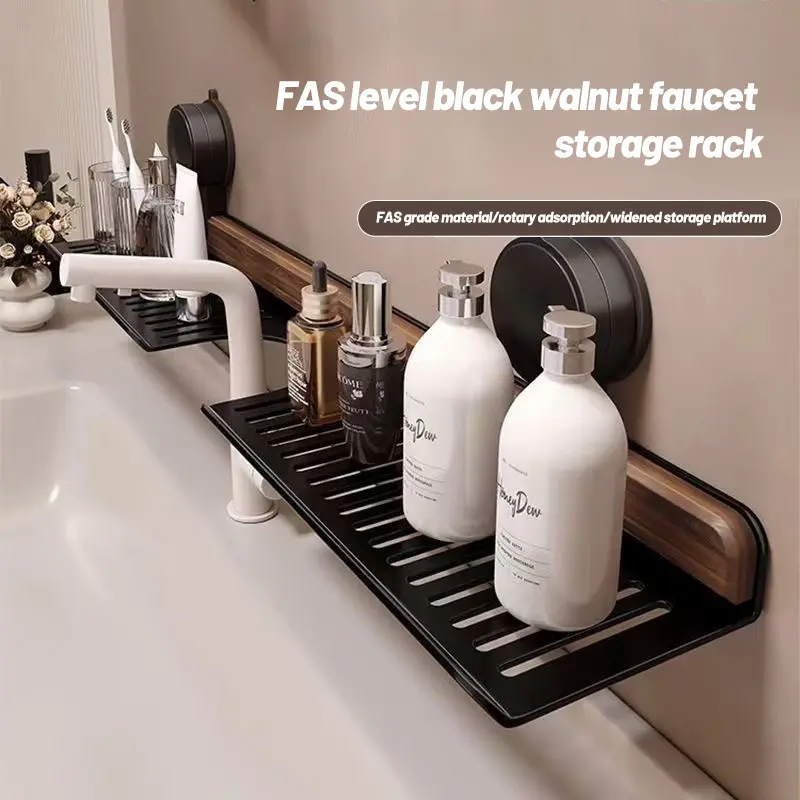 Water Faucet Shelf, Bathroom Sink Organizer, Mirror Front Suction Cup No Drill Bath Storage Rack, Classic Style, Easy Installation, Bathroom Organizing Accessories