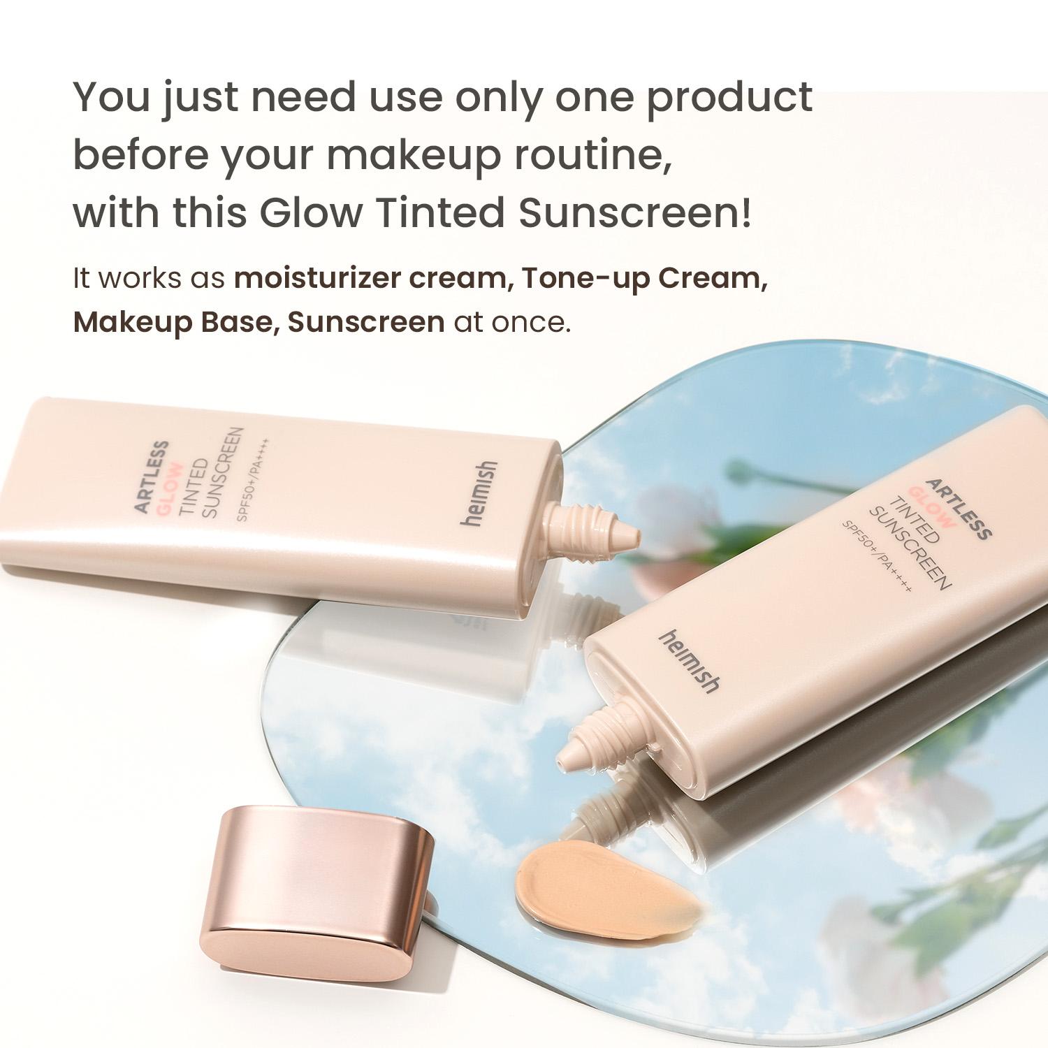 [Heimish] Artless Glow Tinted Sunscreen SPF50+ PA+++ 40ml, Multipurpose Makeup Base, Primer, Highlighter, Lightweight, Non-greasy, Hydrating, Natural Finish with Shine Beige