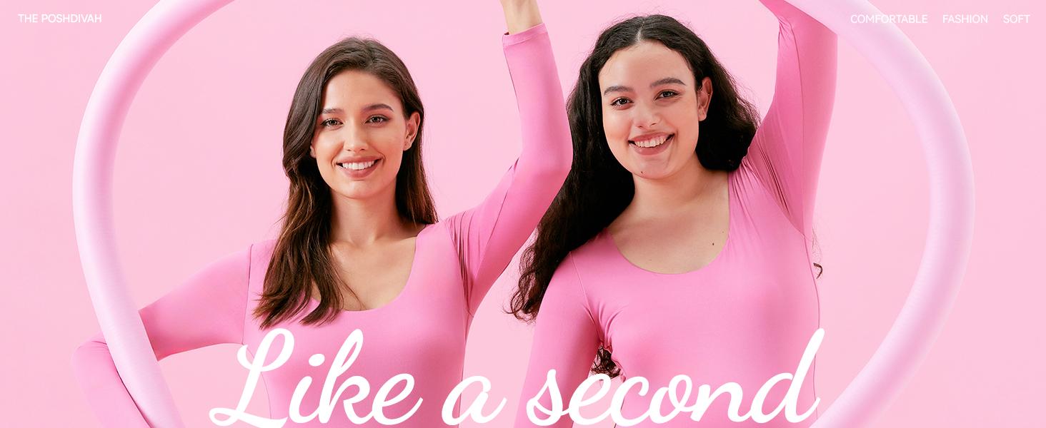 POSHDIVAH Women's Maternity Bodysuit Scoop Neck Long Sleeve Stretchy Jumpsuit Pregnancy Shapewear Romper