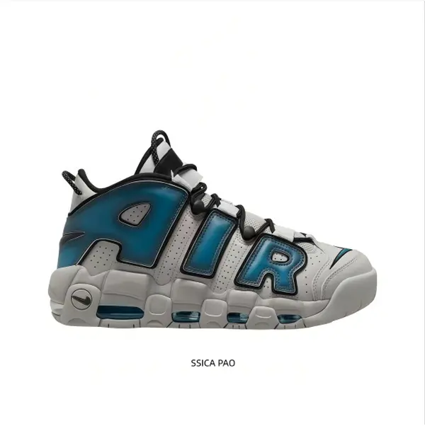 Fashion Light Gray Teal Blue Contrast High‑Top Street Sneakers For Men Women Breathable Perforated Upper Shock Absorbing Air Cushion Footwear Wear‑Resistant Non‑Slip Sole Trendy Hip‑Hop Shoes For Travel Hangout Light Athletic Training