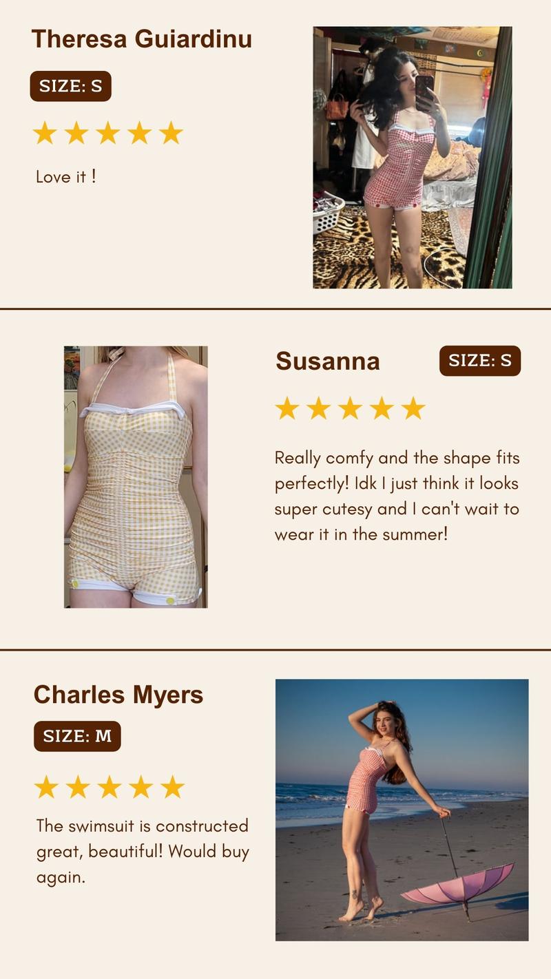 GINGHAM 1950S HALTER BOWKNOT ONE-PIECE WOMENSWEAR SWIMSUIT Swimoutfit Swimmingsuits