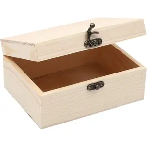 (1-Pack Unfinished Unpainted Wooden Box with Hinged Lid for Crafts DIY Storage Jewelry Plain Pine Box - Small 6.7"x5.1"x3.1" Gift Organiser