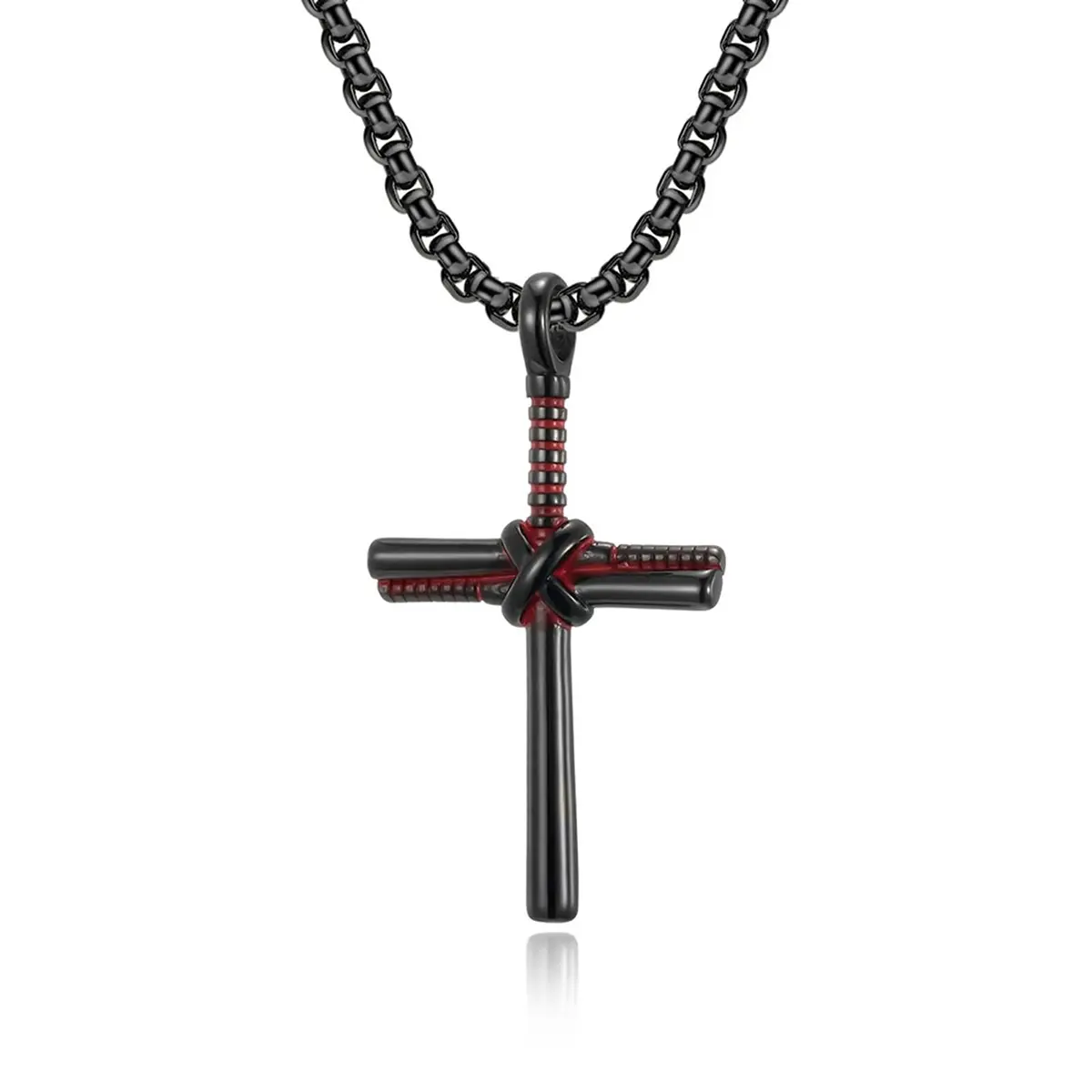 Baseball Bat Cross Pendant Necklace, Christianity Pendant, Men’s Stainless Steel Necklace with 22"+2" Chain, Black/Gold/Silver Christian Gift Jewelry