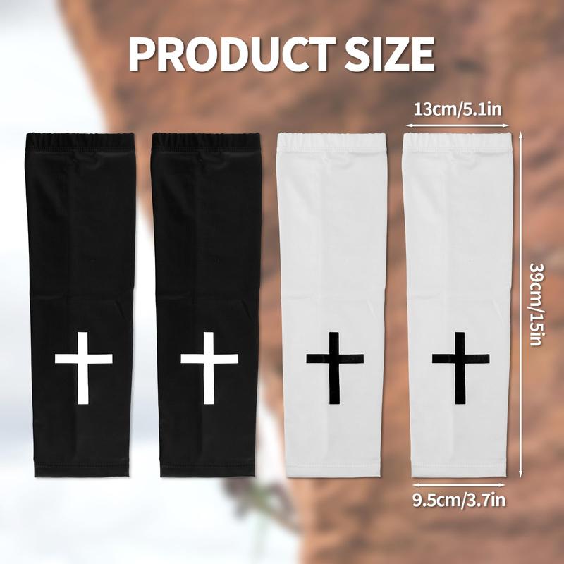 Cross Arm Sleeves 2 Pairs Polyester Religious Compression Cooling Arm Sleeves for Men Women Football Basketball Baseball Running Cycling Outdoor Activities Sleeve with Piping