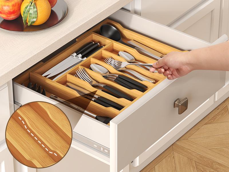 Lifewit Silverware Drawer Organizer, Expandable Utensil Tray for Kitchen, Bamboo Flatware & Cutlery Holder, Sturdy Wooden Design