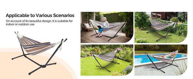 ONCLOUD 550 LBS Capacity Double Hammock with Stand Included with Portable Carrying Bag, Heavy Duty 2-Person Hammock for Outdoors & Indoors - Desert Stripe, Series TDCTZ1 - Desert Stripe